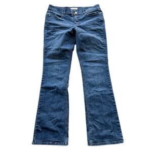 D7 White House Black Market Boot Cut Denim Blue jean silver pocket stitching 8